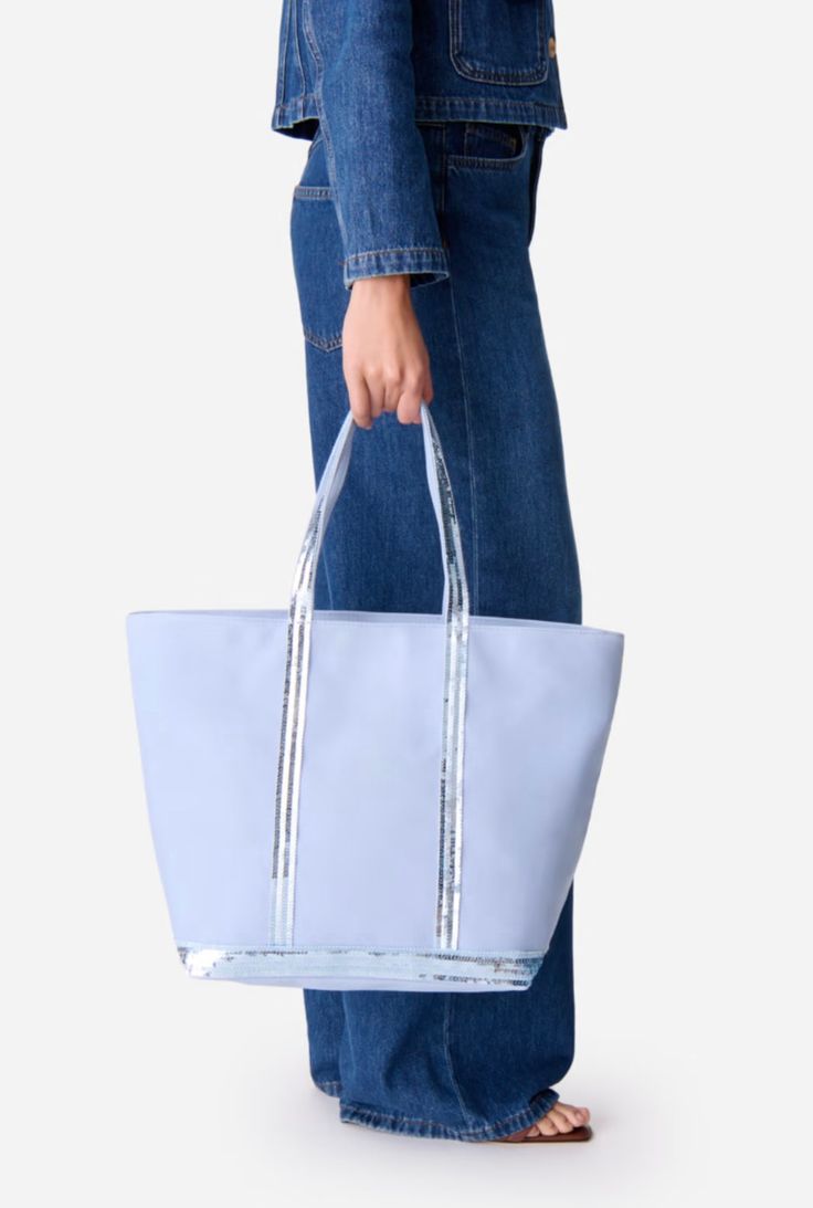 CANVAS L LIGHT INDIGO ZIPPED CABAS TOTE