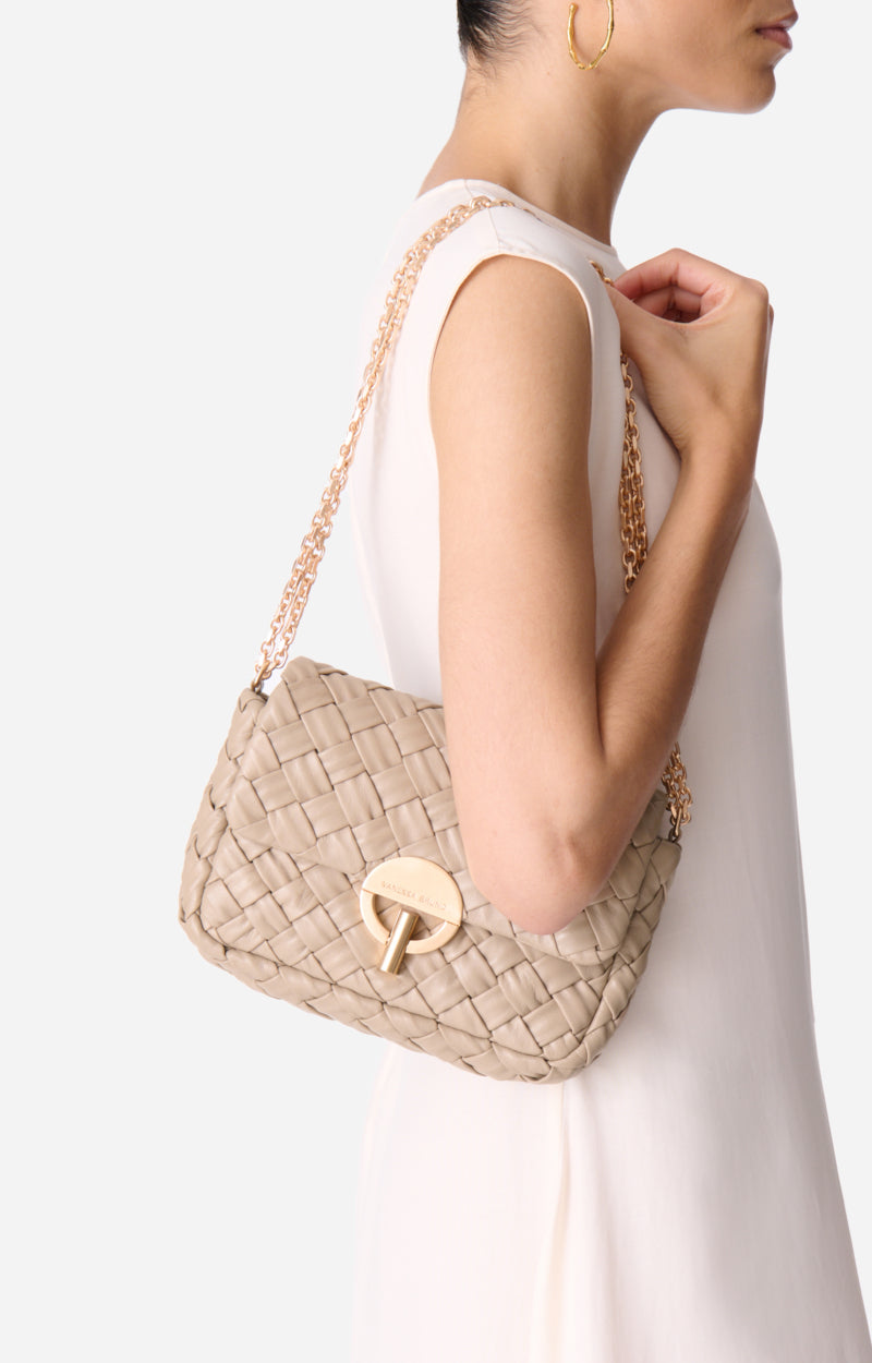 MEDIUM BRAIDED LEATHER BEIGE MOON BAG