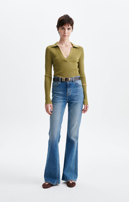 HORACE RIBBED POLO NECK TOP