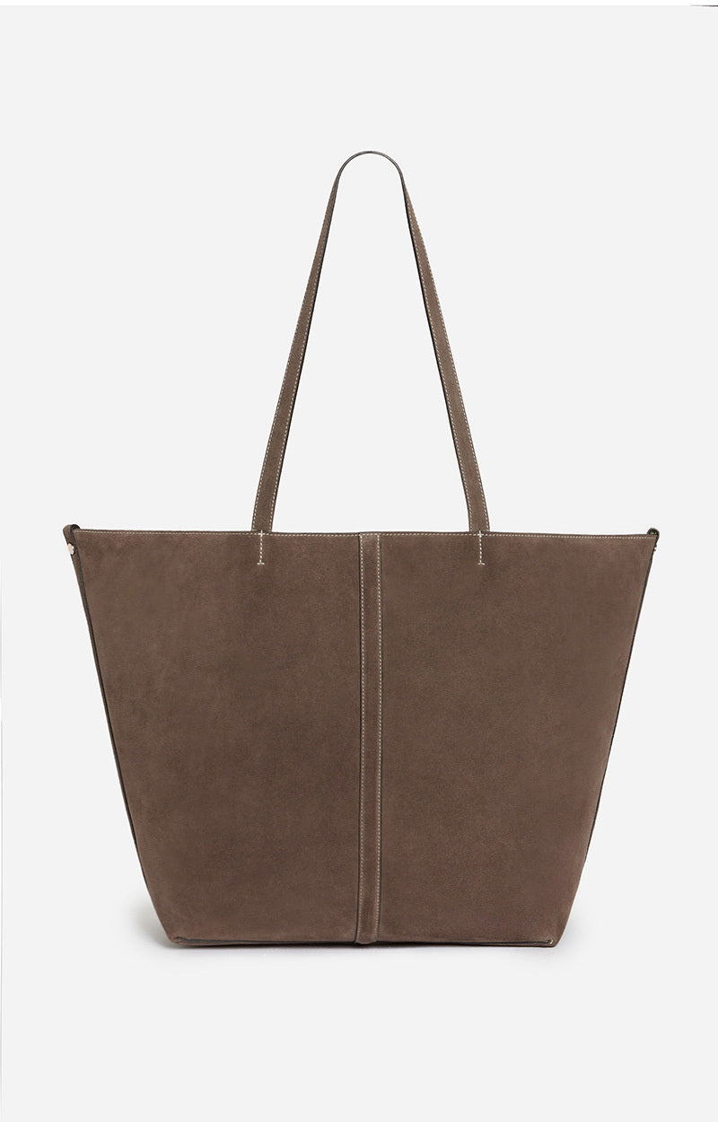 LARGE CALF LEATHER TAUPE DAILY TOTE