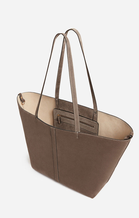 LARGE CALF LEATHER TAUPE DAILY TOTE