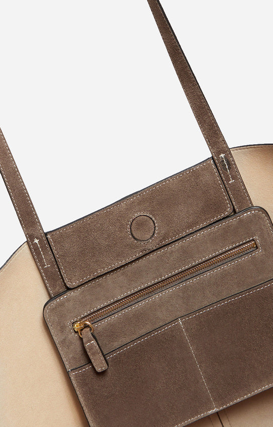 LARGE CALF LEATHER TAUPE DAILY TOTE