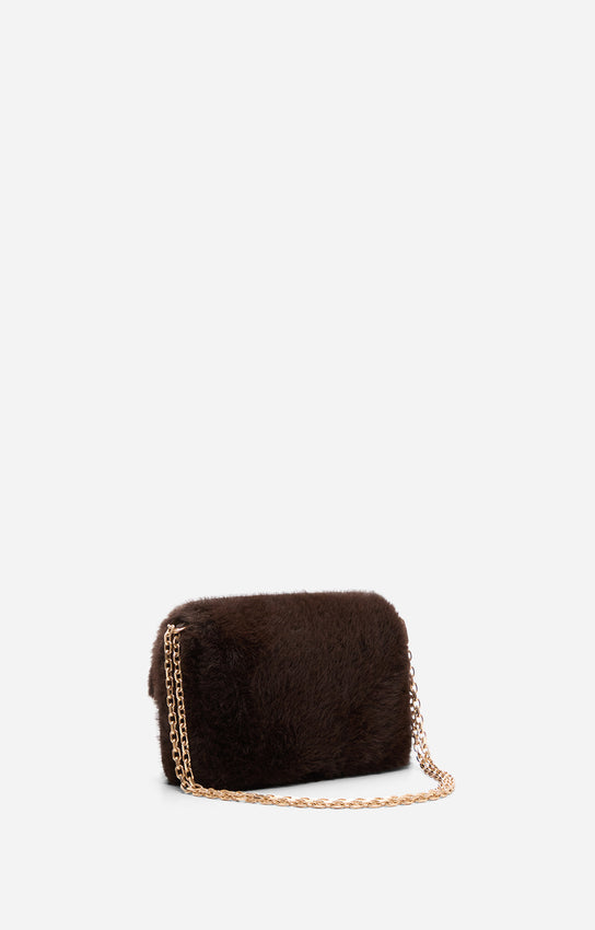 MEDIUM CHOCOLATE FAUX FUR MOON BAG