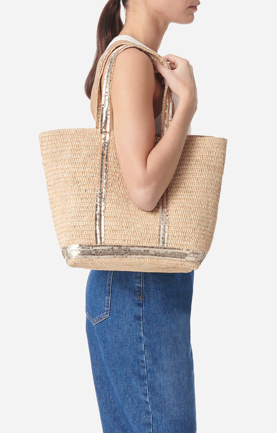 RAPHIA M GOLD CABAS TOTE