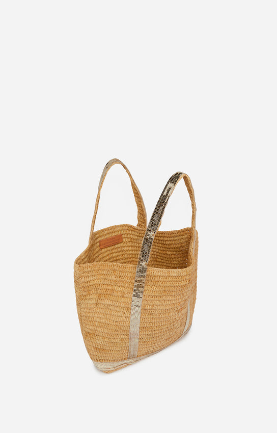 RAPHIA M GOLD CABAS TOTE
