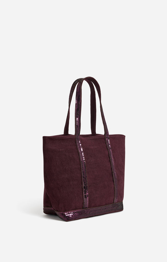 LINEN M AUBERGINE ZIPPED CABAS TOTE