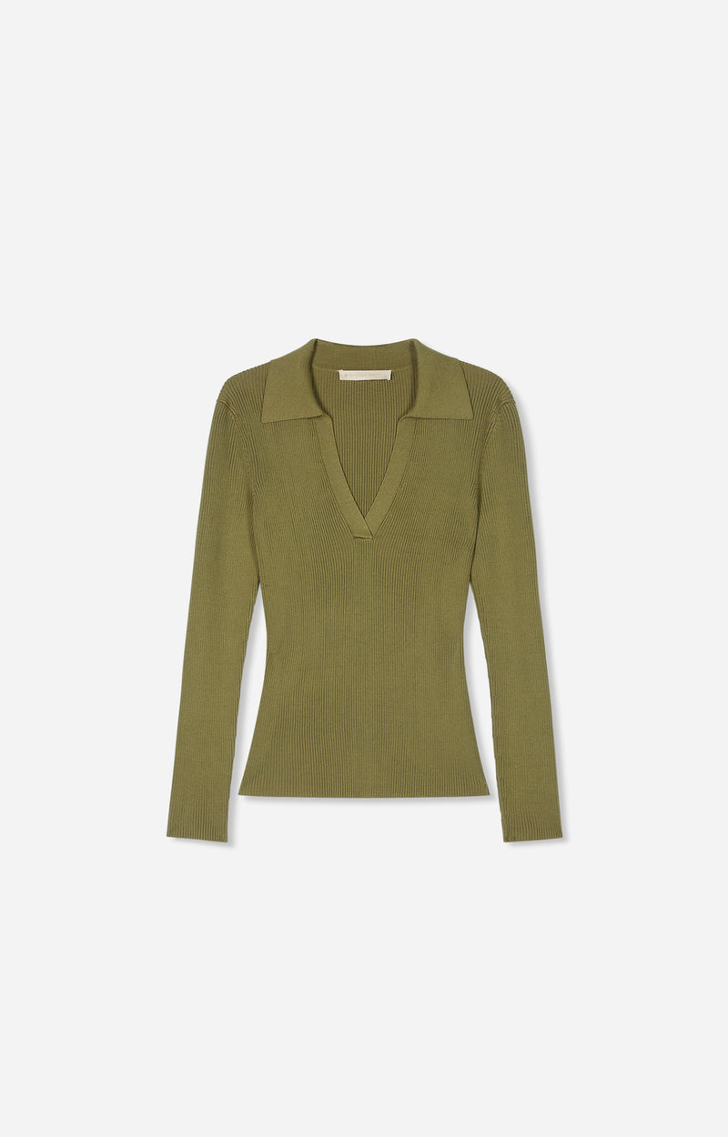 HORACE RIBBED POLO NECK TOP