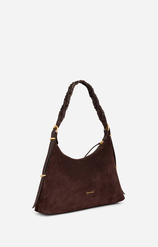 JESS CHOCOLATE SMALL CALF LEATHER HOBO BAG