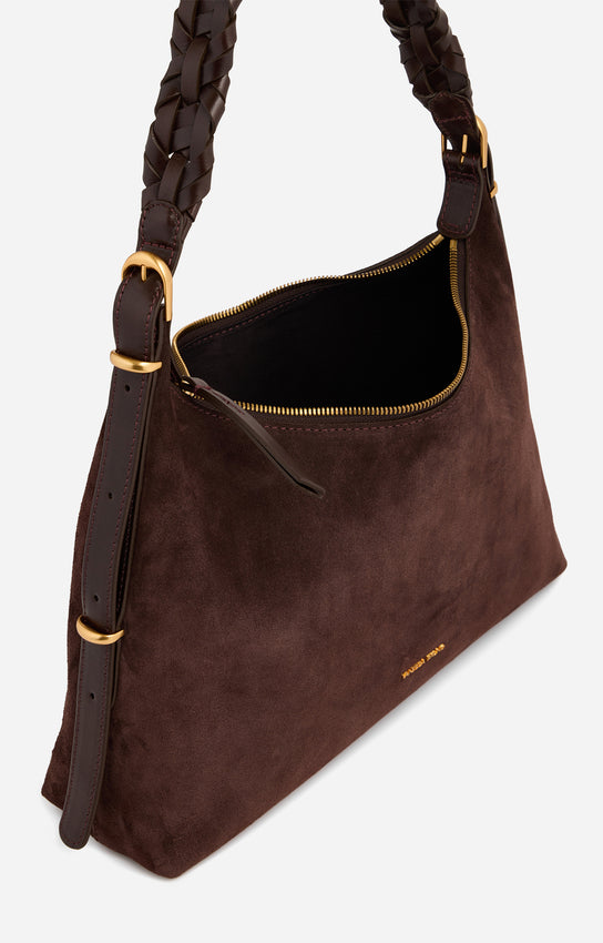 JESS CHOCOLATE SMALL CALF LEATHER HOBO BAG