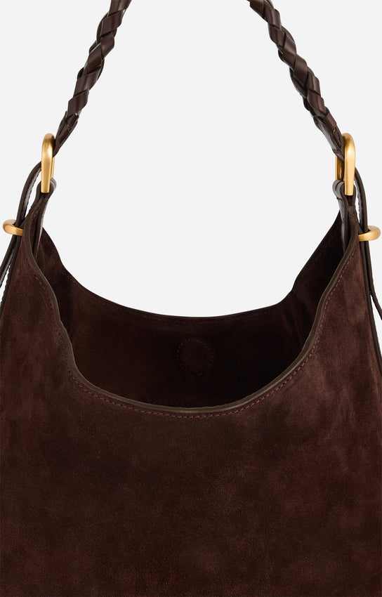 JESS CHOCOLATE LARGE CALF LEATHER HOBO BAG
