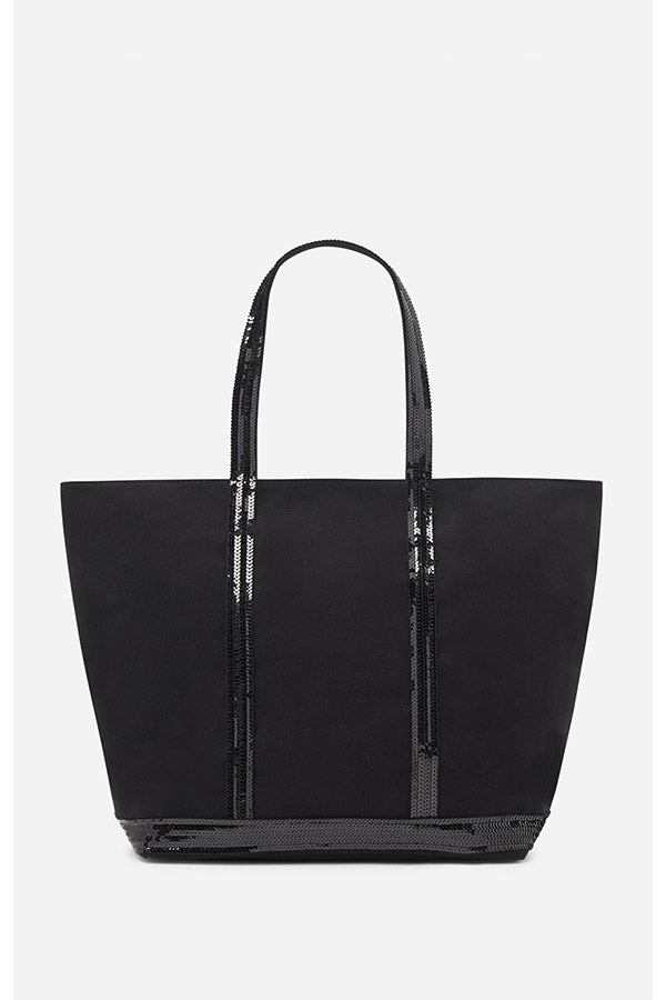 CANVAS L BLACK ZIPPED CABAS TOTE