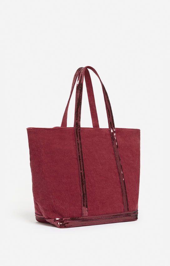 LINEN L RASPBERRY ZIPPED CABAS TOTE