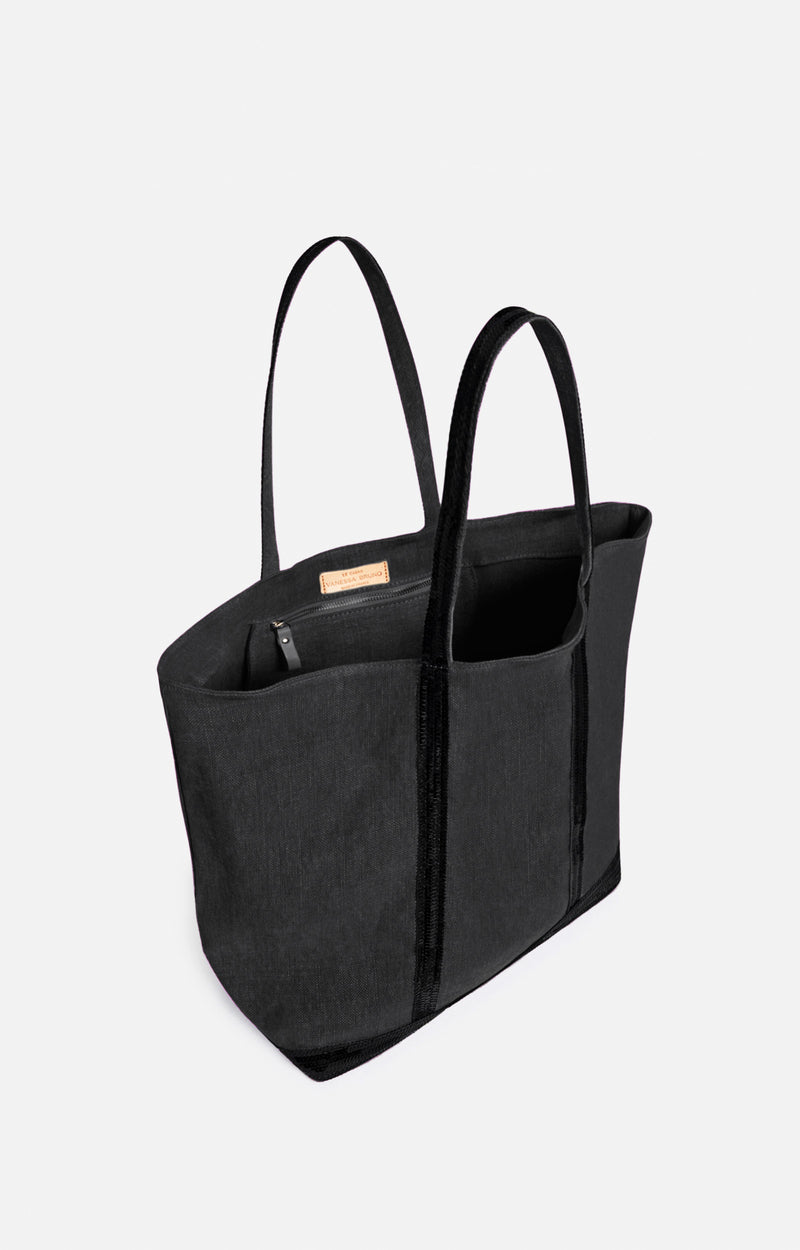 LINEN L BLACK CABAS TOTE
