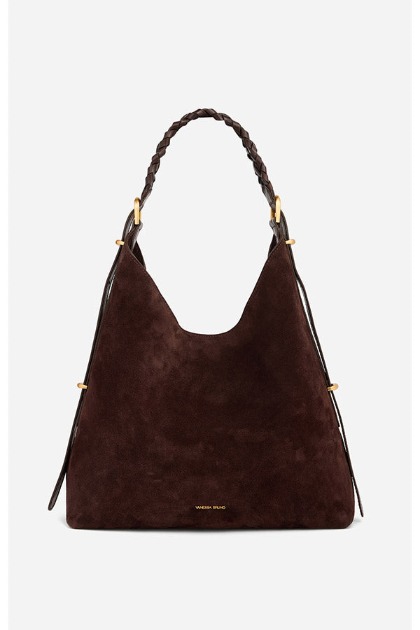 JESS CHOCOLATE LARGE CALF LEATHER HOBO BAG