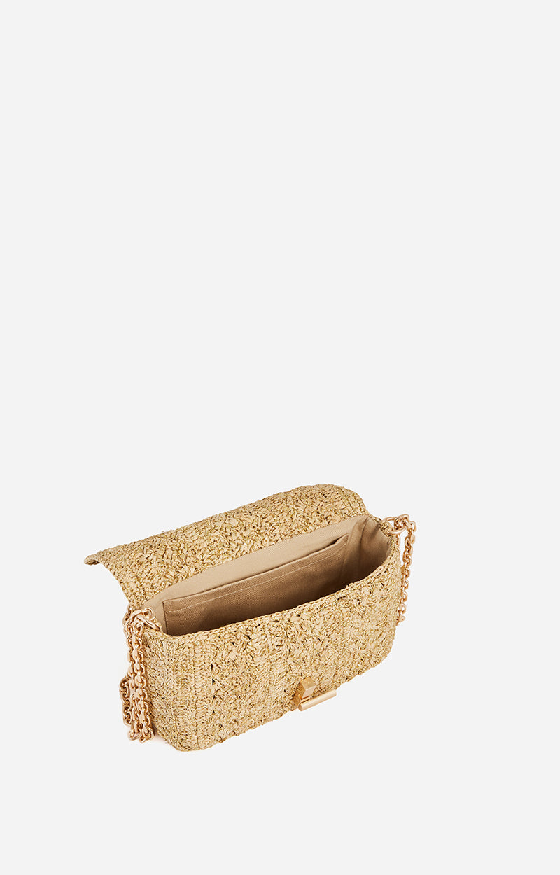SMALL RAFFIA GOLD MOON BAG