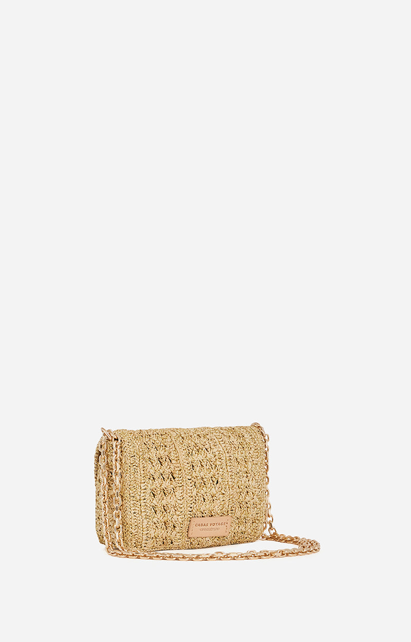 SMALL RAFFIA GOLD MOON BAG