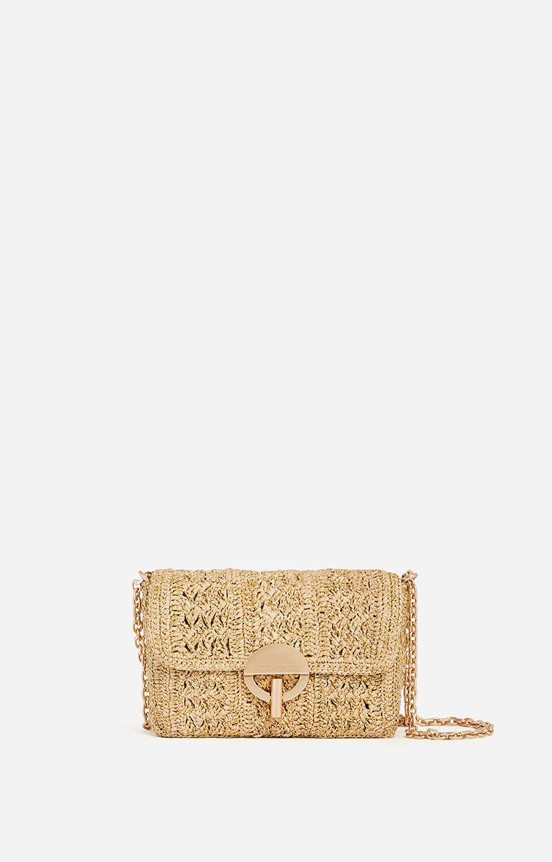 SMALL RAFFIA GOLD MOON BAG
