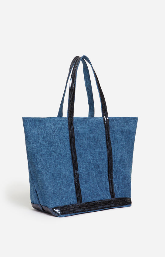 LINEN L INDIGO CABAS TOTE