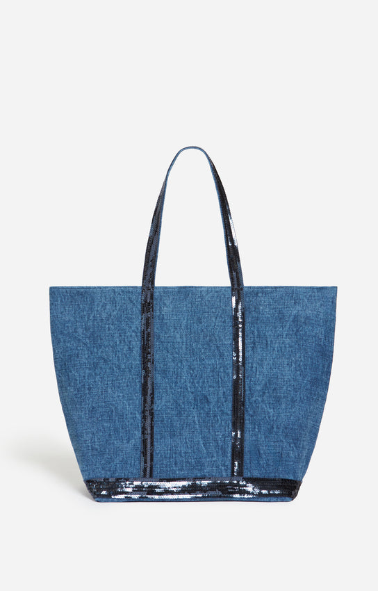LINEN L INDIGO CABAS TOTE