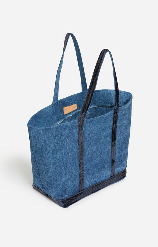 LINEN L INDIGO CABAS TOTE