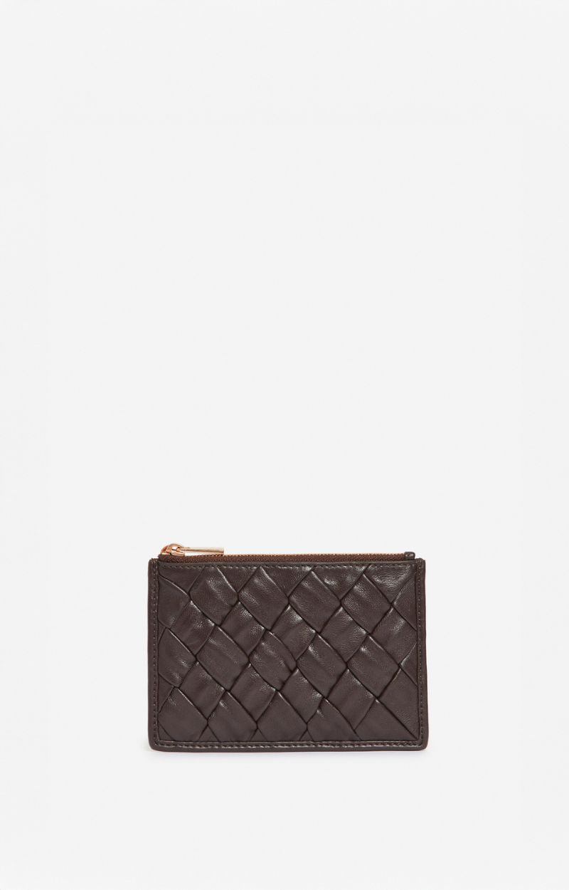 BRAIDED LEATHER CHOCOLATE CARD HOLDER