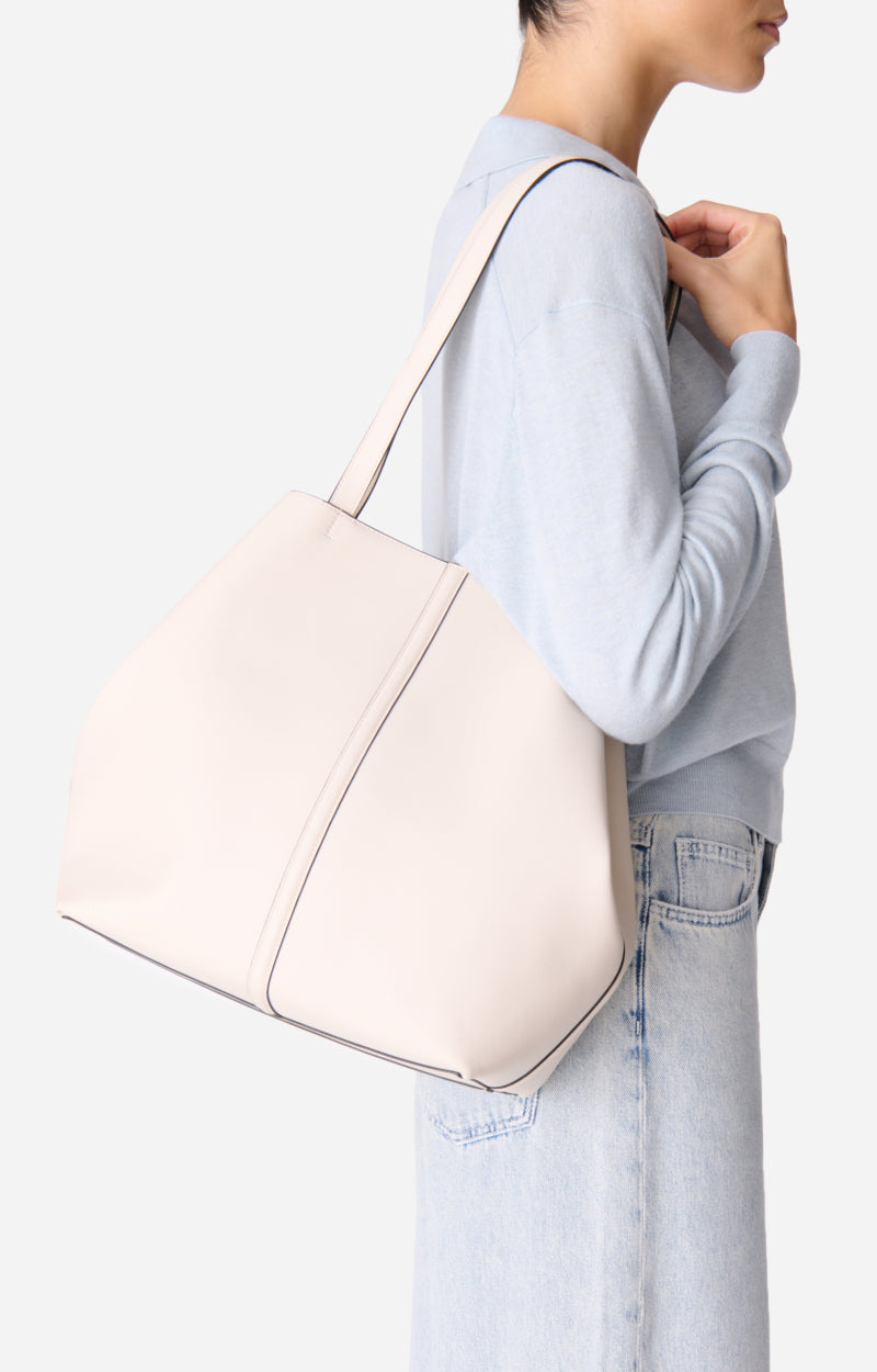 LARGE LEATHER IVORY DAILY TOTE