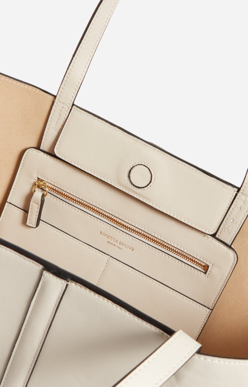 LARGE LEATHER IVORY DAILY TOTE