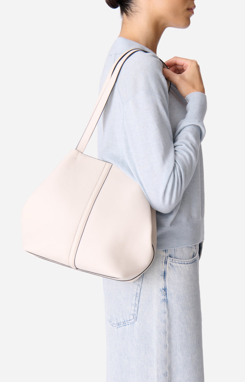 SMALL LEATHER IVORY DAILY TOTE