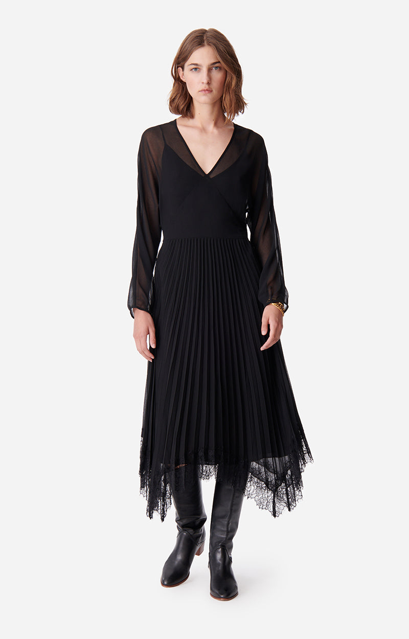vanessa bruno black dress Arabelle Dress in Black with Threaded Embroidery Pattern by Vanessa Bruno main image 1