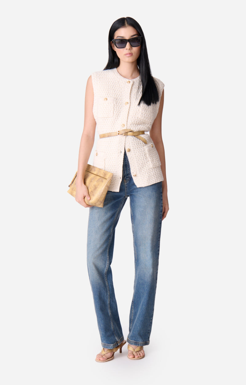 ELISABETH ECRU SLEEVELESS CARDIGAN