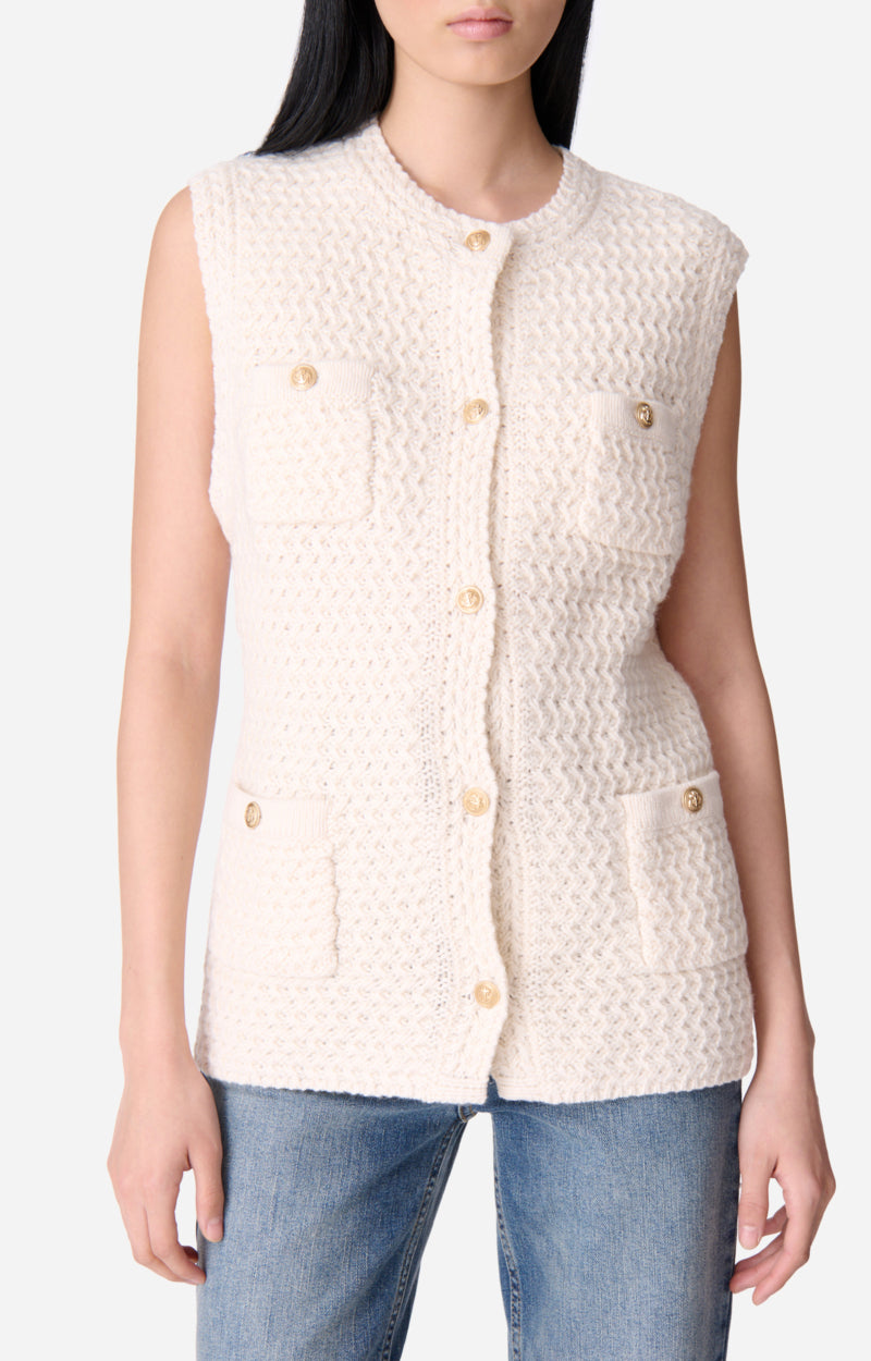 ELISABETH ECRU SLEEVELESS CARDIGAN