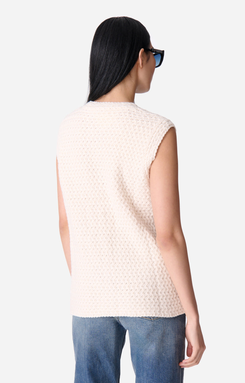 ELISABETH ECRU SLEEVELESS CARDIGAN
