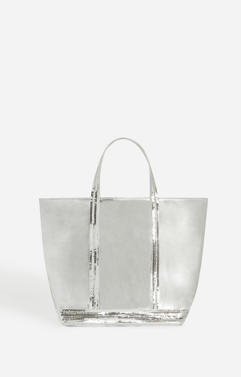 LEATHER TOTE SILVER M