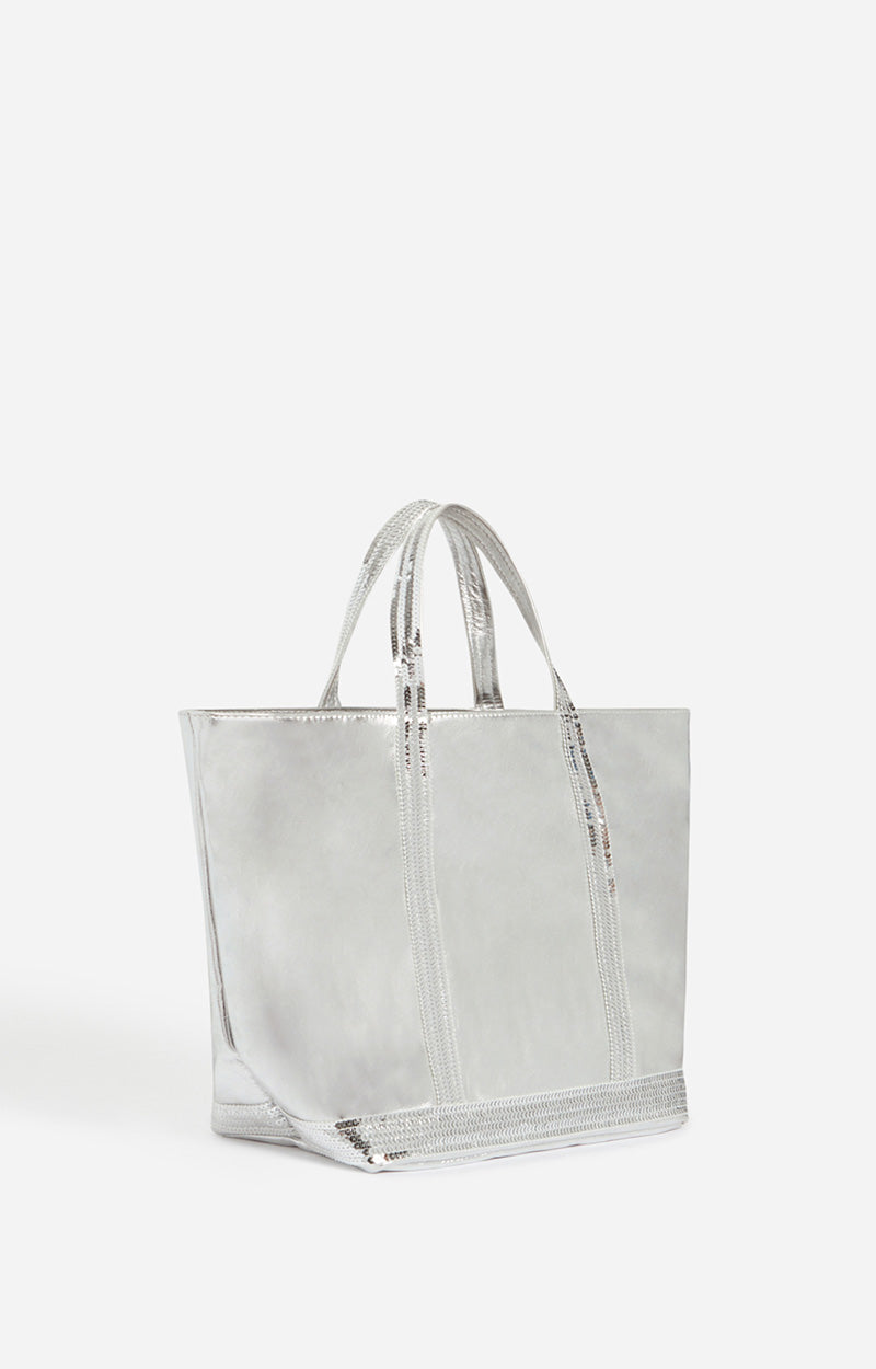 LEATHER TOTE SILVER M