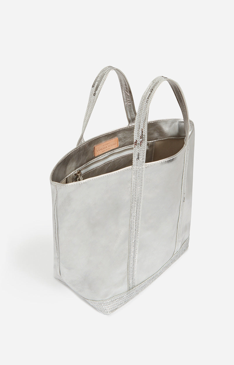 LEATHER TOTE SILVER M