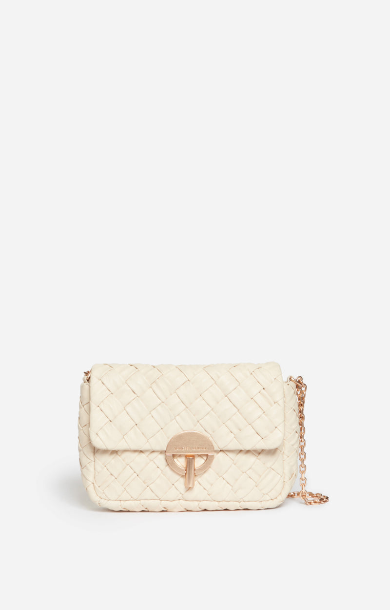 SMALL BRAIDED LEATHER IVORY MOON BAG