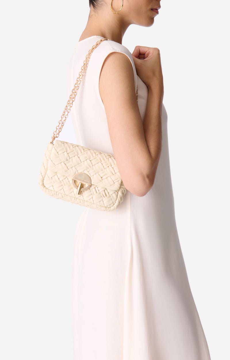 SMALL BRAIDED LEATHER IVORY MOON BAG