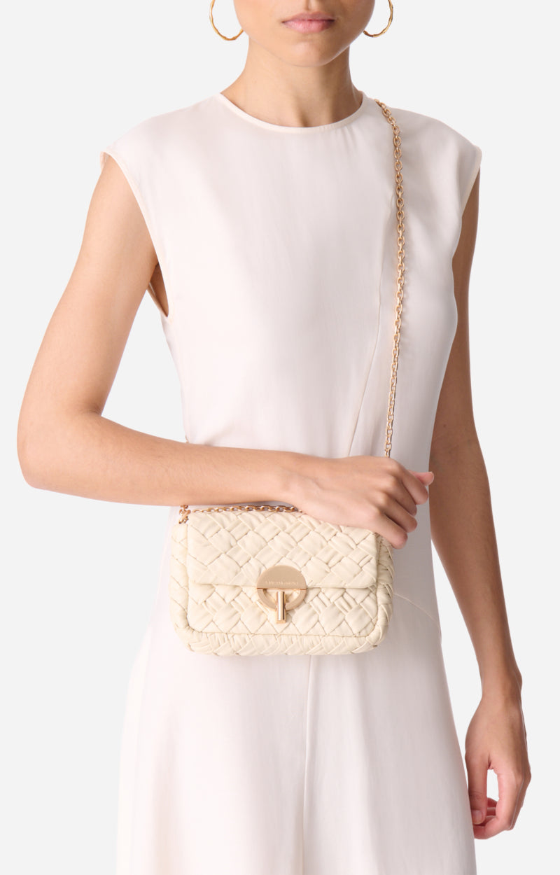 SMALL BRAIDED LEATHER IVORY MOON BAG
