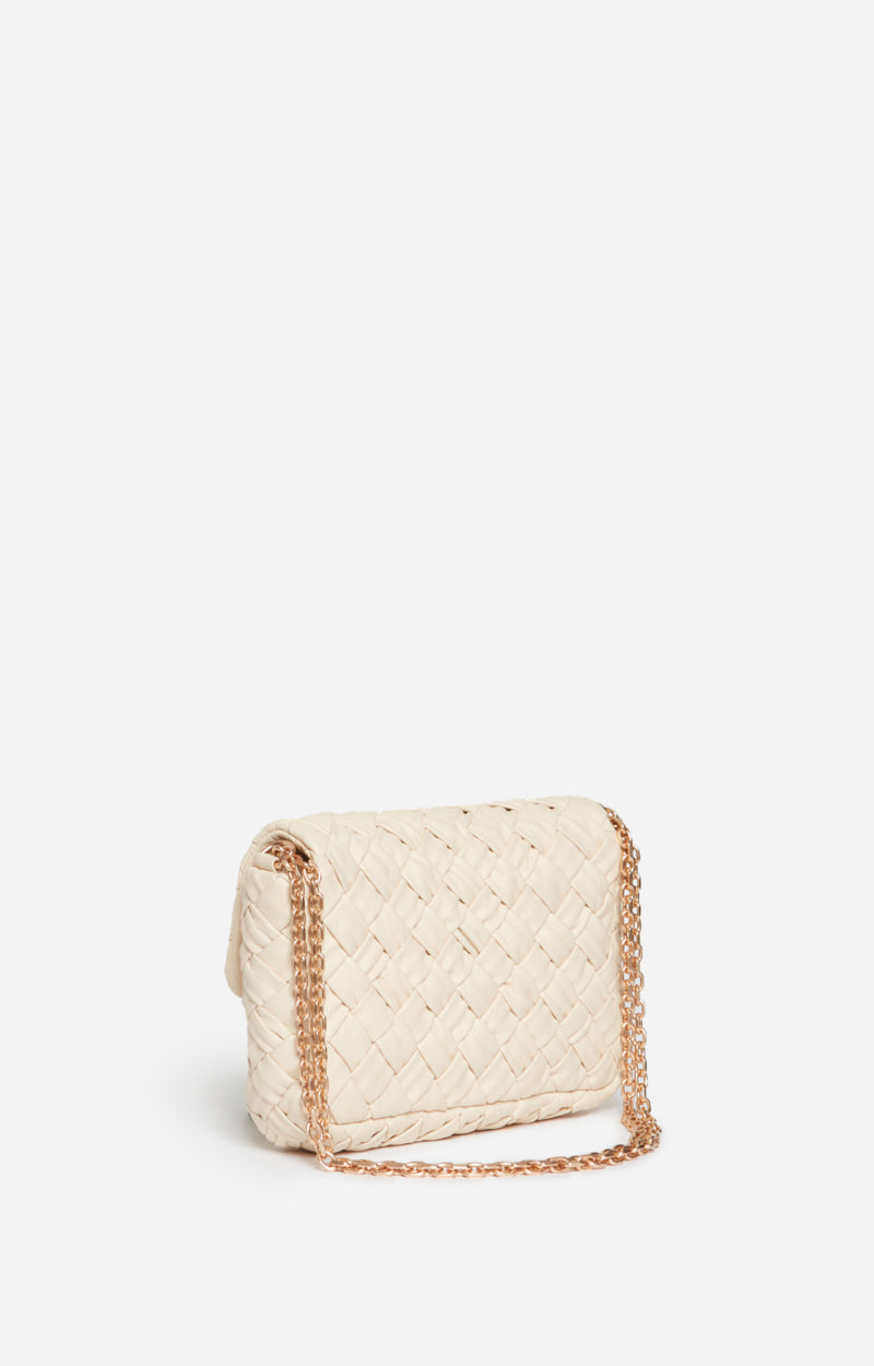 SMALL BRAIDED LEATHER IVORY MOON BAG