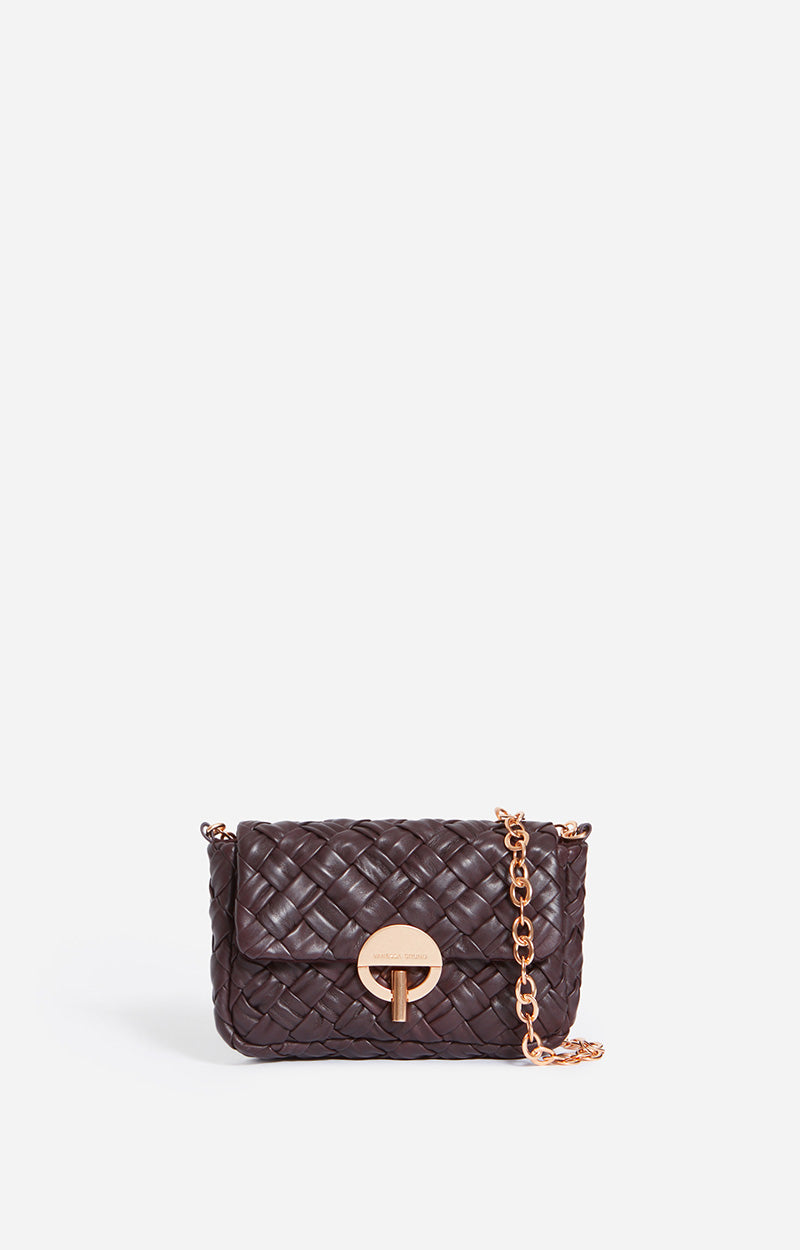 SMALL BRAIDED LEATHER CHOCOLAT MOON BAG