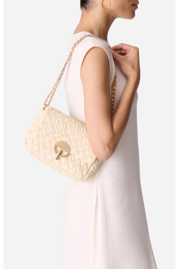 MEDIUM BRAIDED IVORY LEATHER MOON BAG