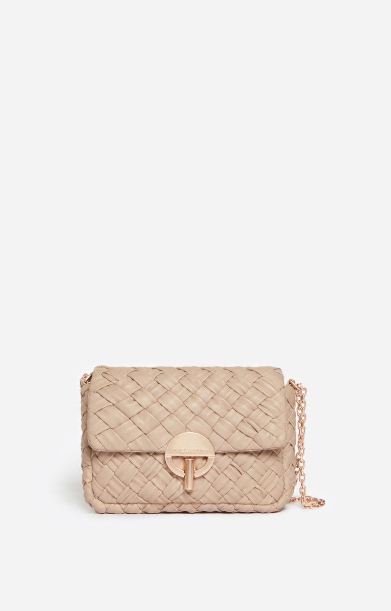 MEDIUM BRAIDED LEATHER BEIGE MOON BAG
