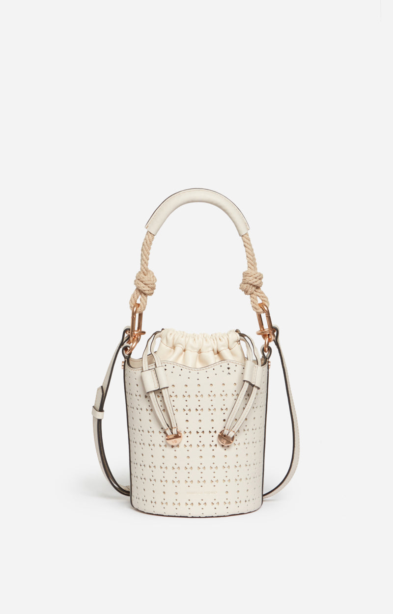 SMALL LEATHER HOLLY IVORY BUCKET BAG
