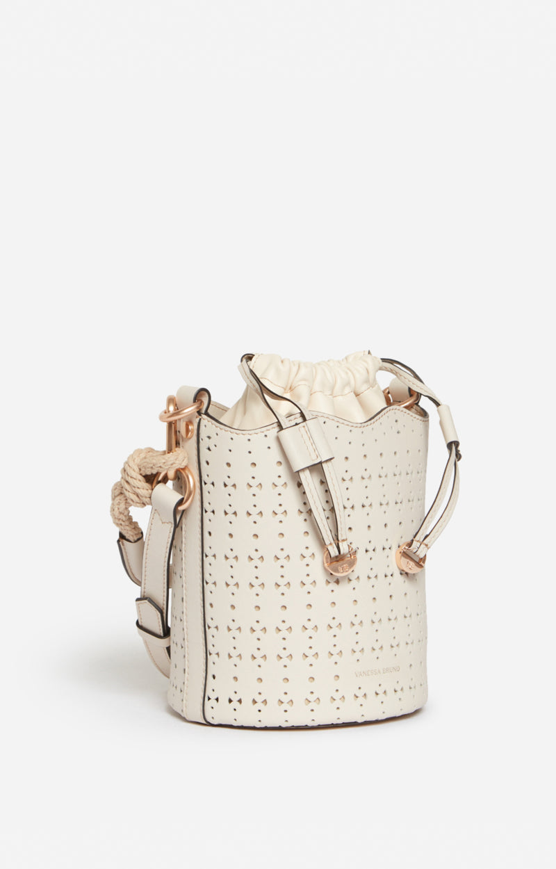 SMALL LEATHER HOLLY IVORY BUCKET BAG
