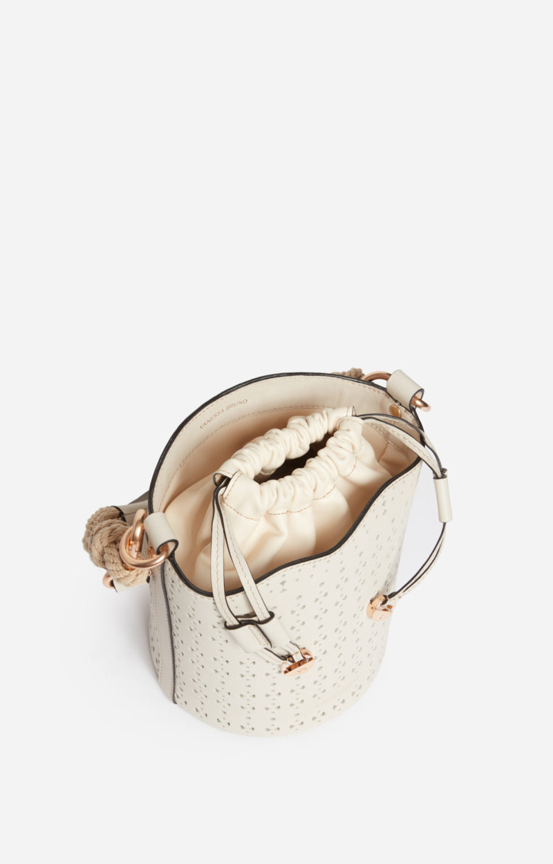 SMALL LEATHER HOLLY IVORY BUCKET BAG