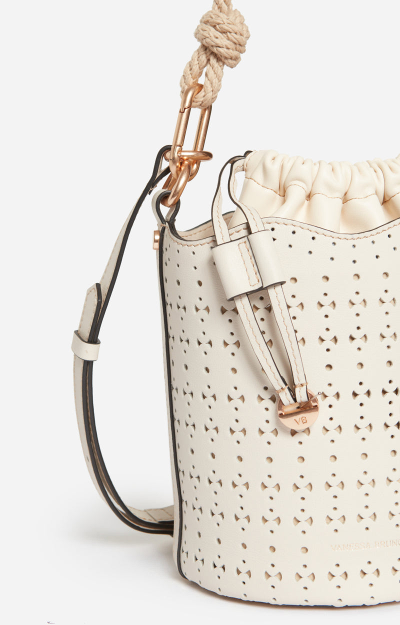 SMALL LEATHER HOLLY IVORY BUCKET BAG