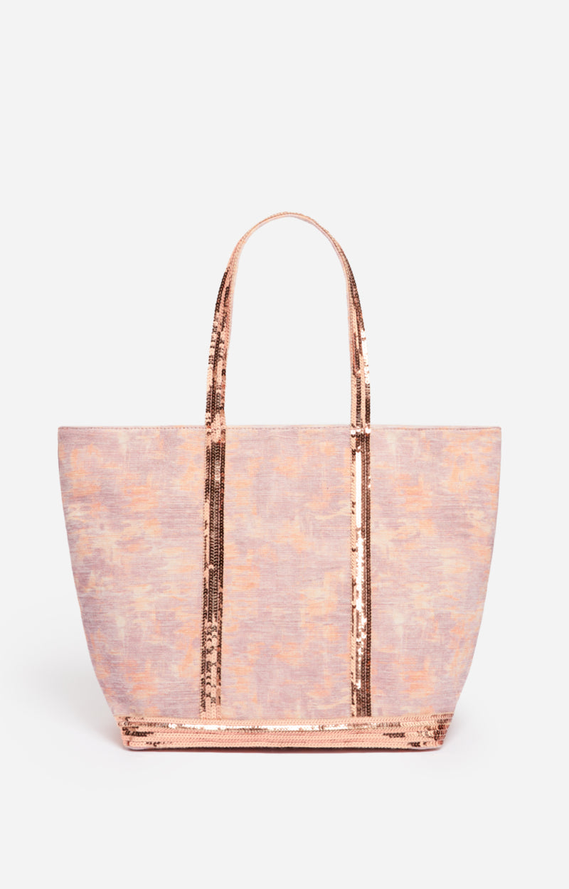 COTTON AND JUTE L ZIPPED VIOLET CABAS TOTE