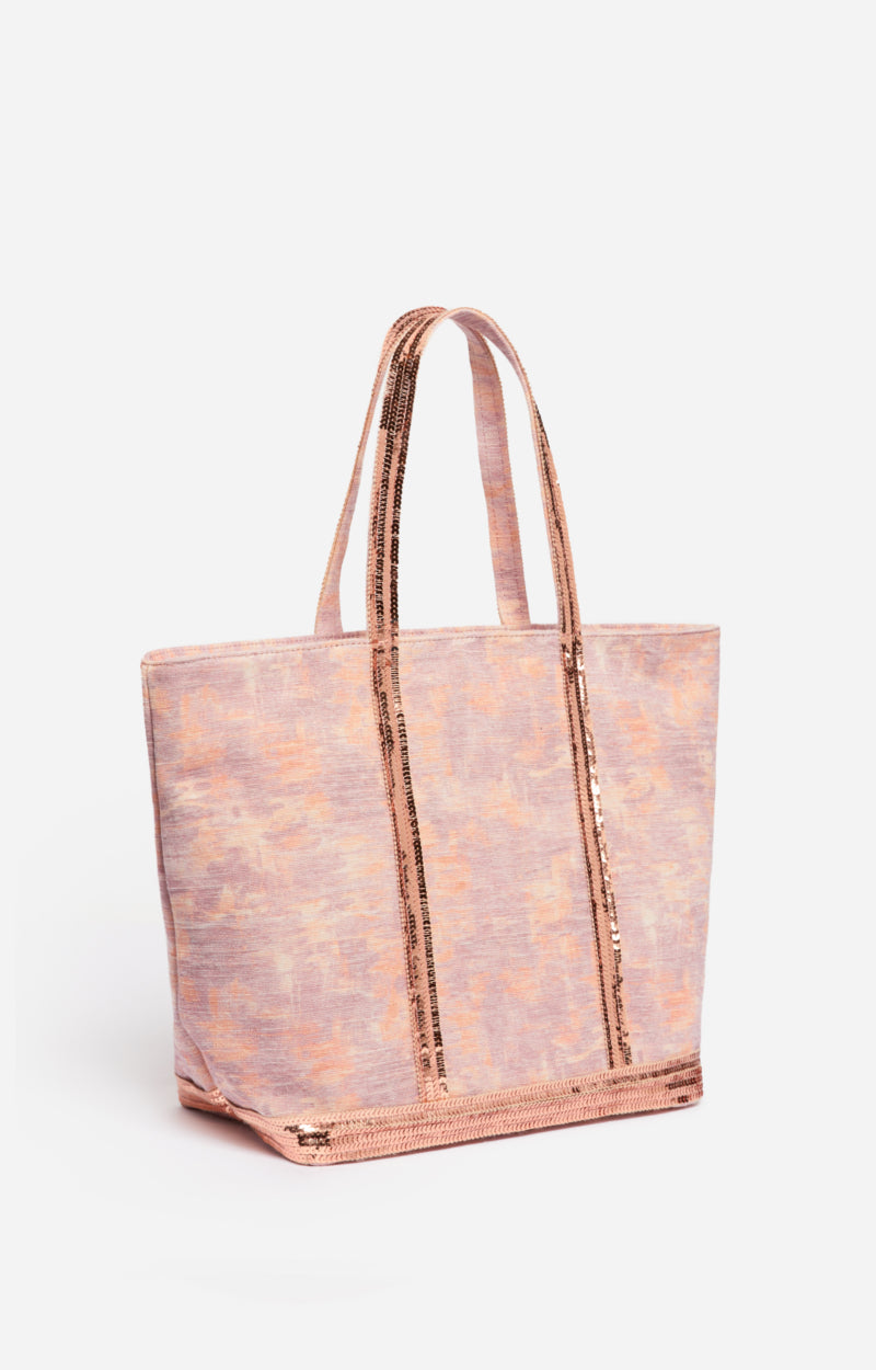 COTTON AND JUTE L ZIPPED VIOLET CABAS TOTE