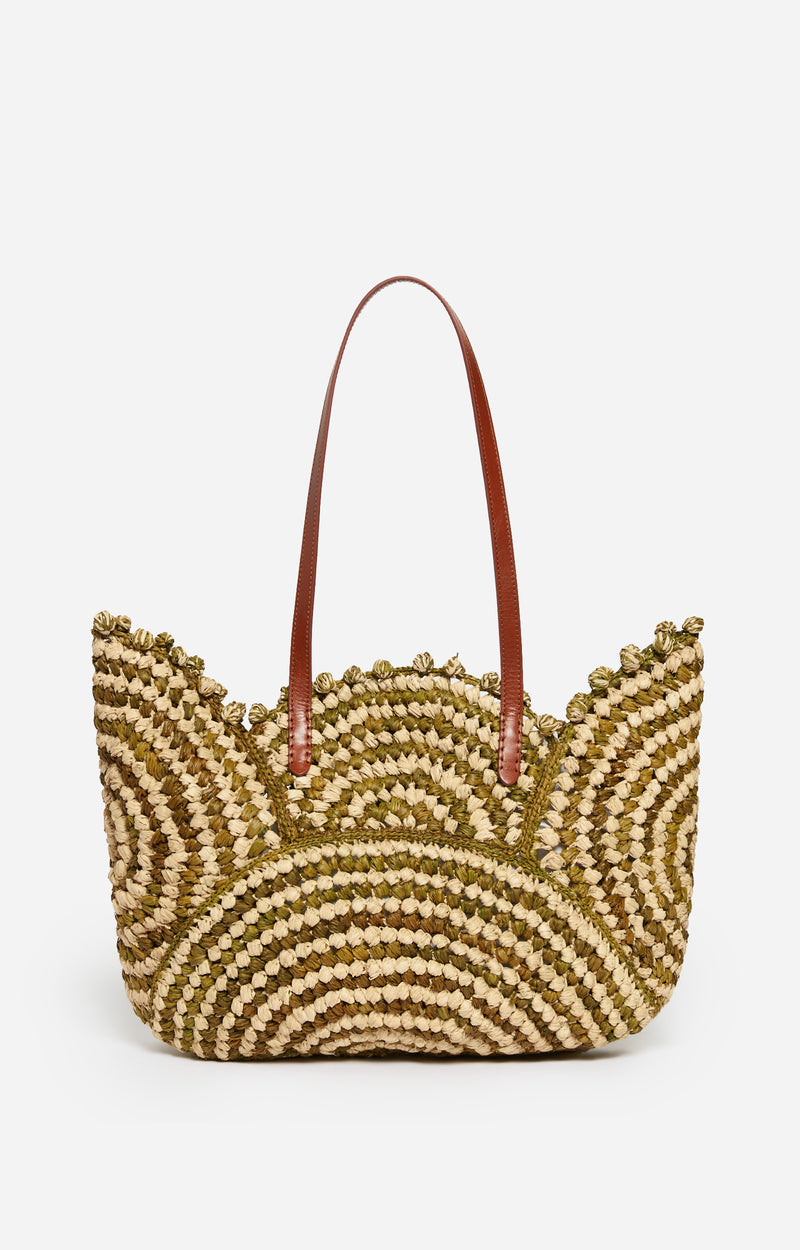 TWO-TONE RAFFIA GREEN BASKET