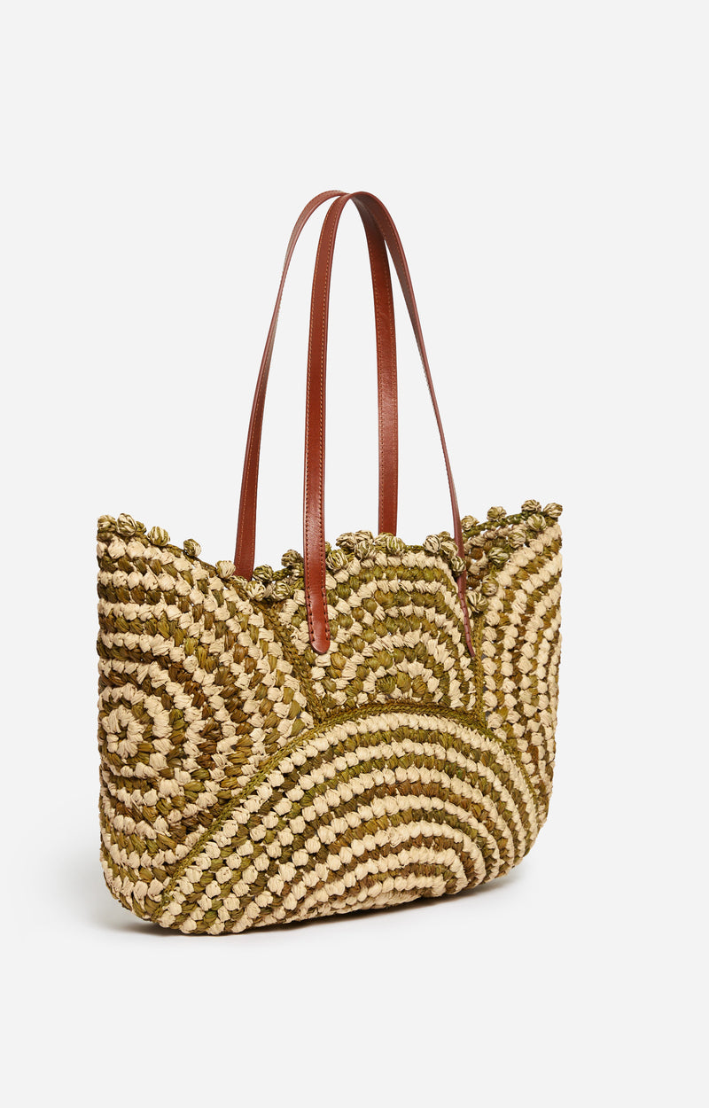 TWO-TONE RAFFIA GREEN BASKET